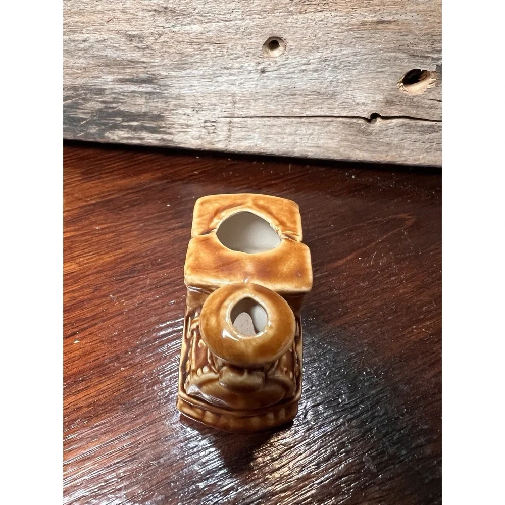 Vintage Train Toothpick Holder Ceramic Japan Collectible Brown Glazed Drip